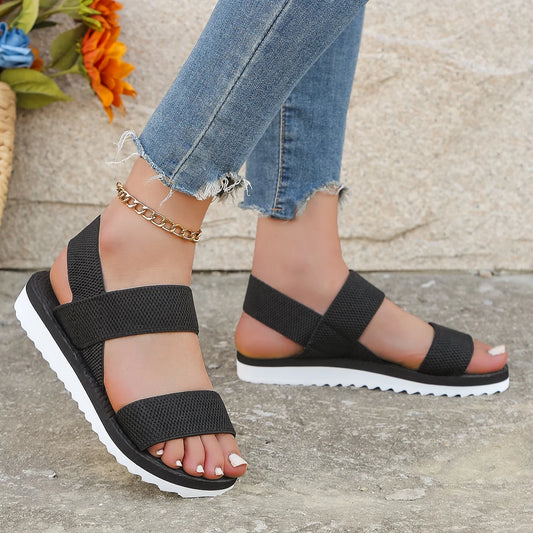 Women’s Fashion Flat Sandals – Black, Non-Slip, Color Sole, Lace-Up Design