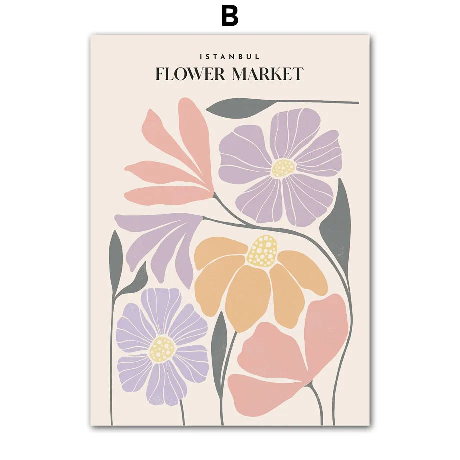 Colorful Flower Market Canvas Poster – Nordic Wall Art for Living Room