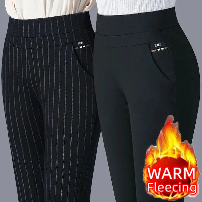 Women's Thick & Thin Warm Winter Pencil Pants, Plush Stretch Slim Fit Leggings for Ladies