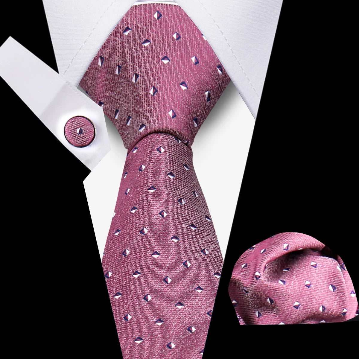 Classic Men’s Tie Set Plaid Necktie with Pocket Square & Cufflinks Business Wedding Gift Accessories