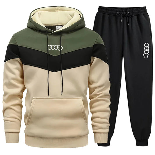 Men’s Casual Hoodie Sweatshirt Tracksuit – Tricolor Sports Jogging Set