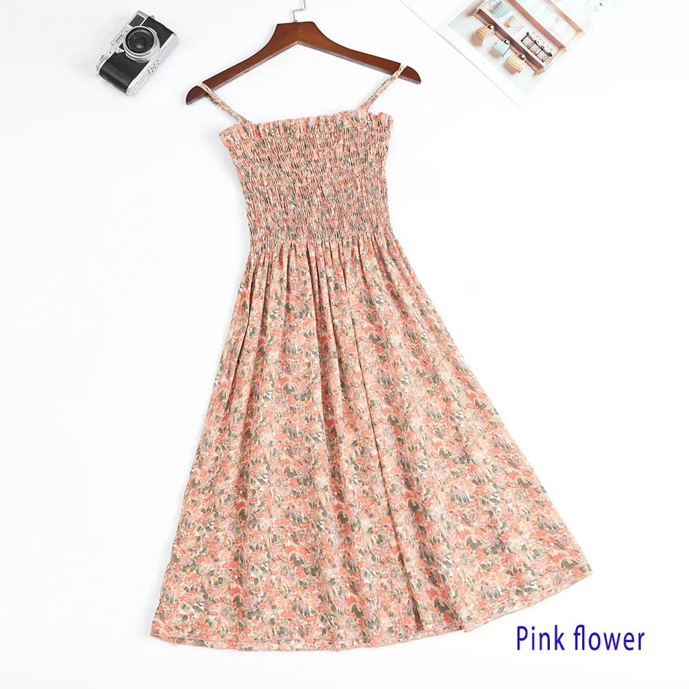 Women's Summer Chiffon Spaghetti Strap Mini Dress – Sleeveless, Elastic Waist, Casual Vestidos