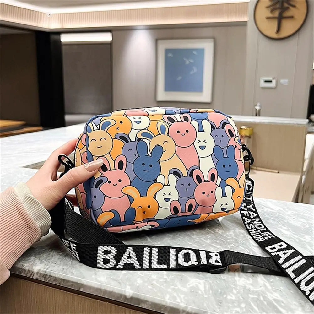 Cute Cartoon Rabbit Oxford Bag – Small Square, Large Capacity Shoulder & Messenger Bag for Women and Girls.