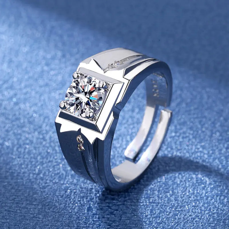 925 Sterling Silver Adjustable Crystal Ring – Fashion Wedding & Engagement Jewelry for Men