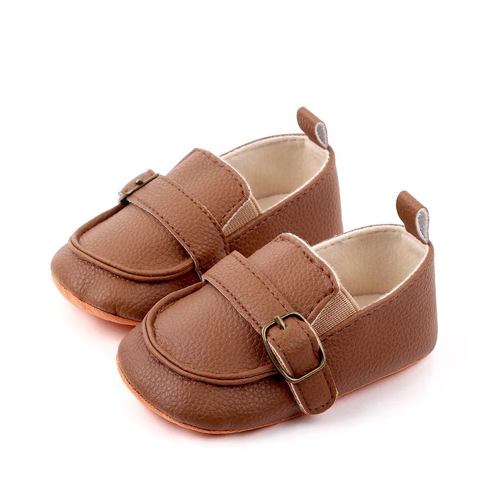 Fashion Infant Crib Shoes — PU Leather Loafers for Baby Boys, Anti-Slip Soft Sole, Black