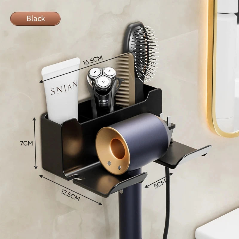 Hair Dryer Wall Holder & Organizer Stand – Bathroom Shelf for Dryer & Straightener