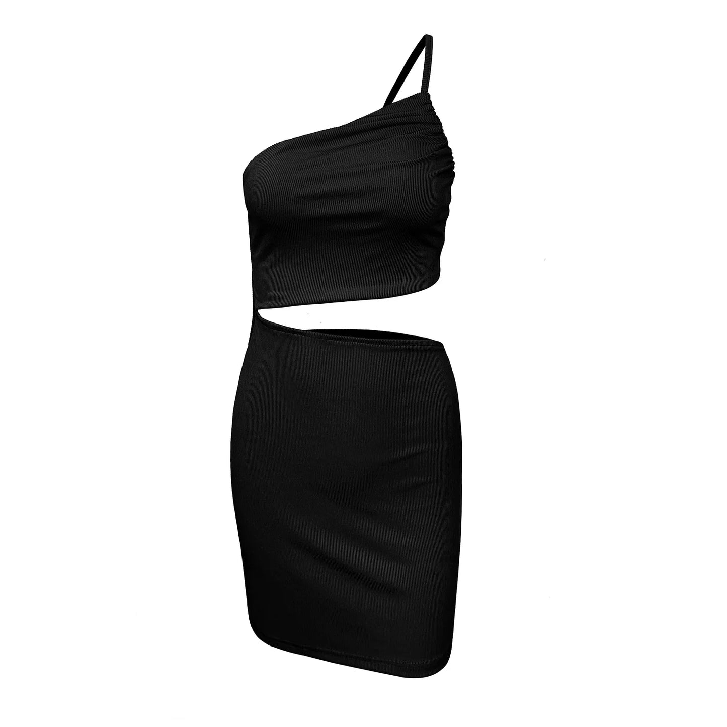 2025 Summer One-Shoulder Drawstring Bodycon Dress – European & American Style