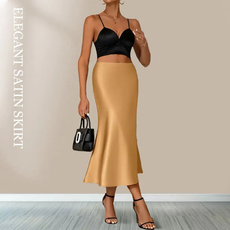 Women’s Satin A-Line Skirt – Korean Style High Waist Elegant Skirt