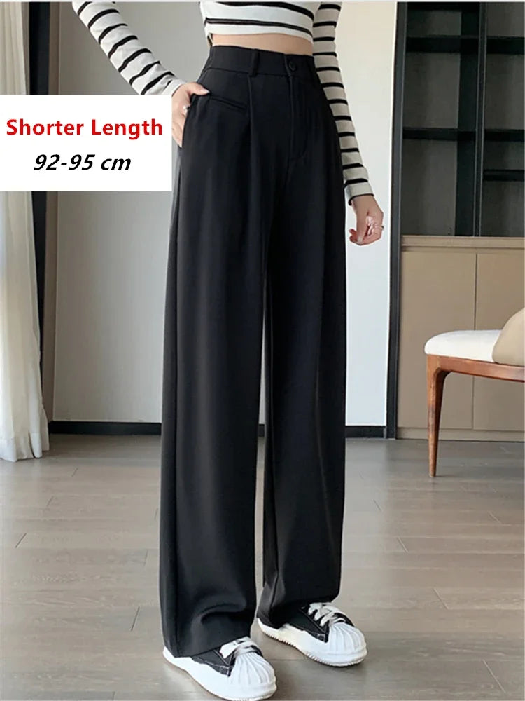 2024 Spring Summer Women’s High Waist Wide Leg Pants – Elegant Minimalist Straight Loose Trousers with Button Detail