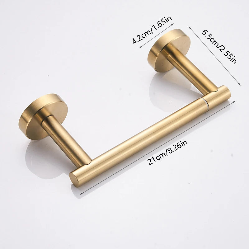 Golden Stainless Steel Toilet Paper Holder – Wall-Mounted Bathroom Tissue Rack