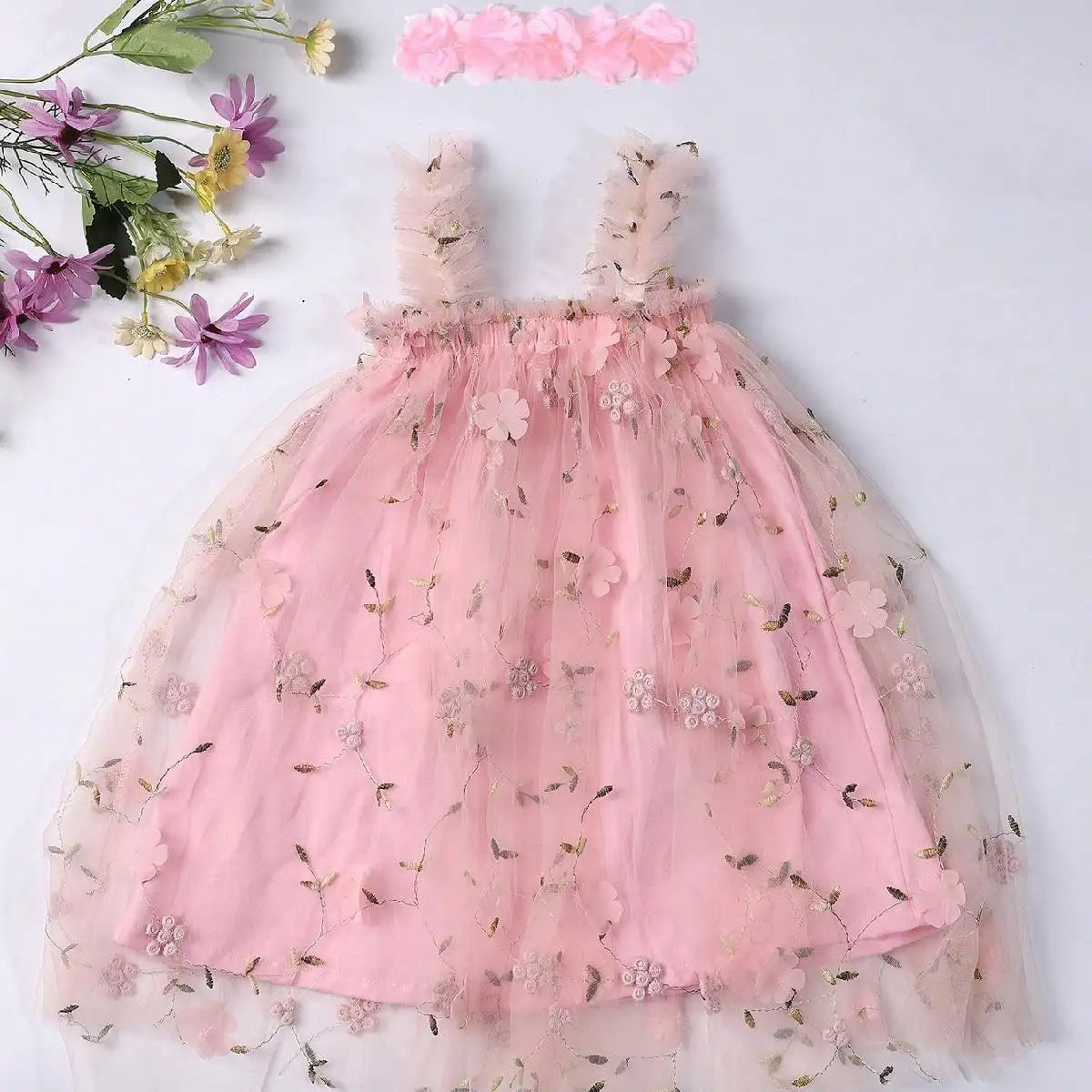 Toddler Girls Floral Tutu Dress with Headband