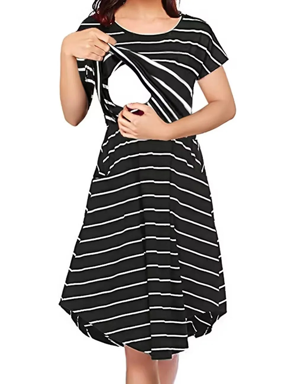 Striped Maternity Nursing Dress – Summer Breastfeeding Pajama Dress