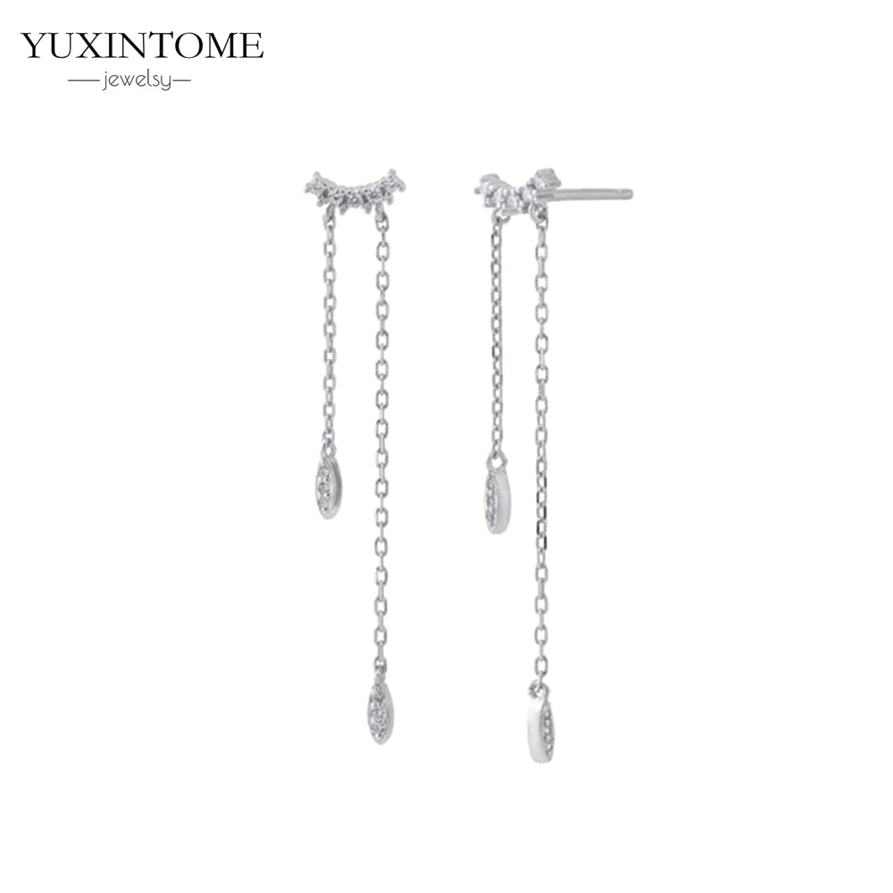 925 Sterling Silver White Zircon Tassel Hoop Earrings — Women’s Luxury Korean Fashion Jewelry 2025