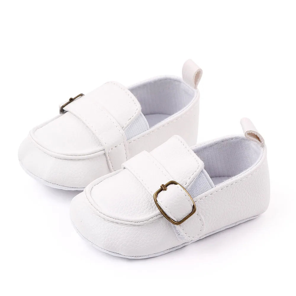 Fashion Infant Crib Shoes — PU Leather Loafers for Baby Boys, Anti-Slip Soft Sole, Black