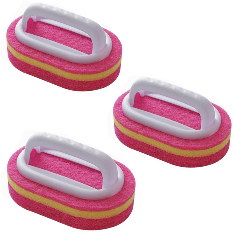 1/3PCS Household Cleaning Brush with Magic Handle Sponge – Easy Cleaner for Kitchen, Bathroom, Toilet, Wall & Window