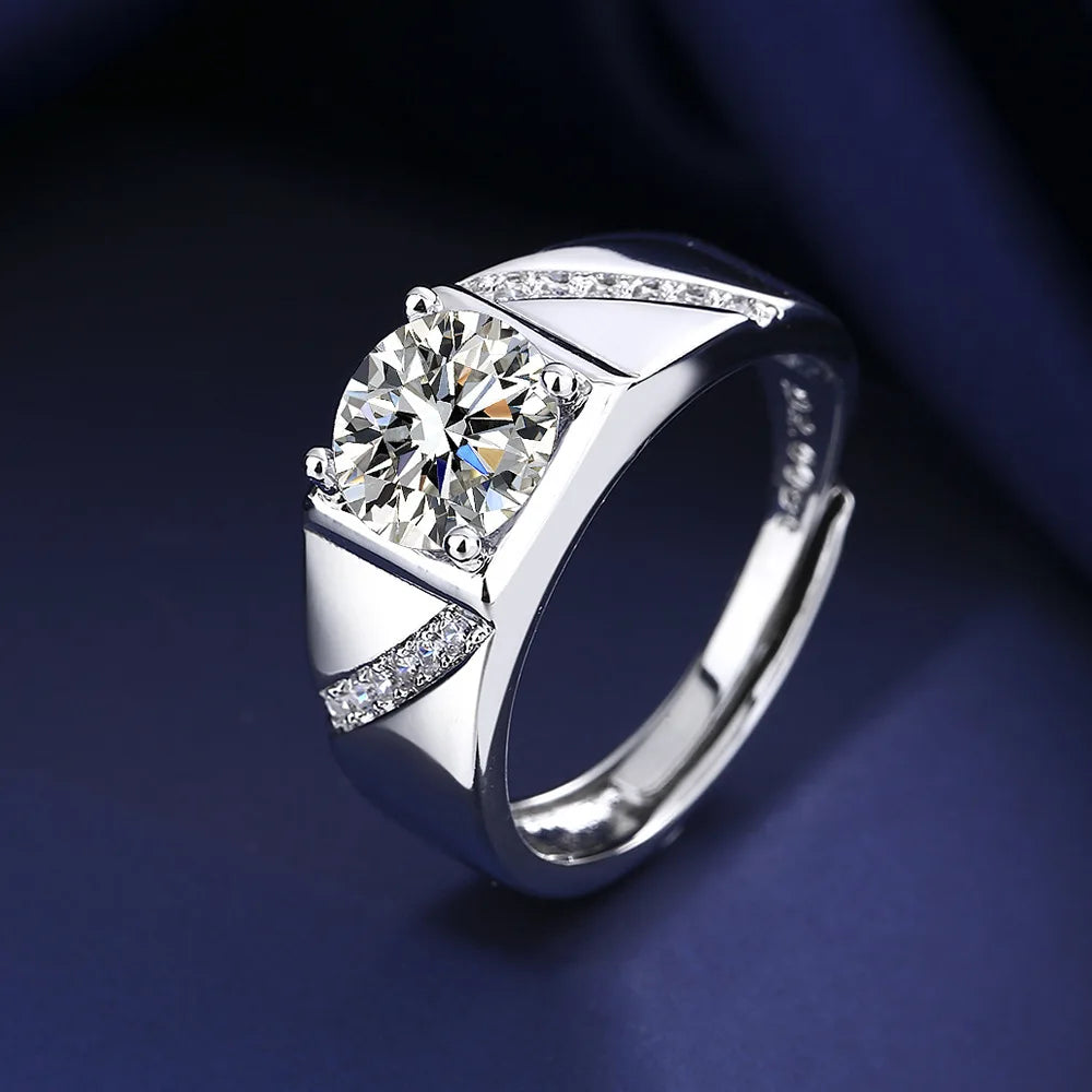 925 Sterling Silver Adjustable Crystal Ring – Fashion Wedding & Engagement Jewelry for Men