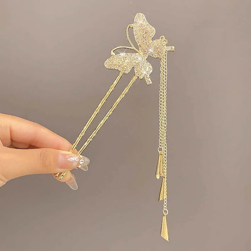 Elegant Chinese Style Floral U-Shaped Hair Clip Tassel Hair Stick Luxury Hairstyle Accessory Women Jewelry Hairpin Hairneedle