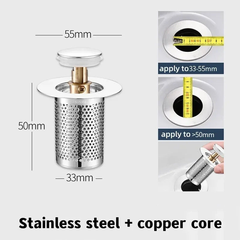 Stainless Steel Floor Drain Filter – Hair Catcher & Anti-Odor Pop-Up Sink Plug