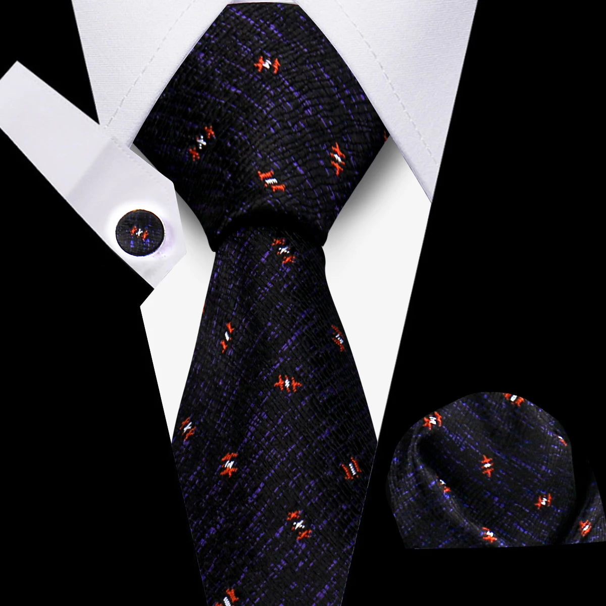 Classic Men’s Tie Set Plaid Necktie with Pocket Square & Cufflinks Business Wedding Gift Accessories