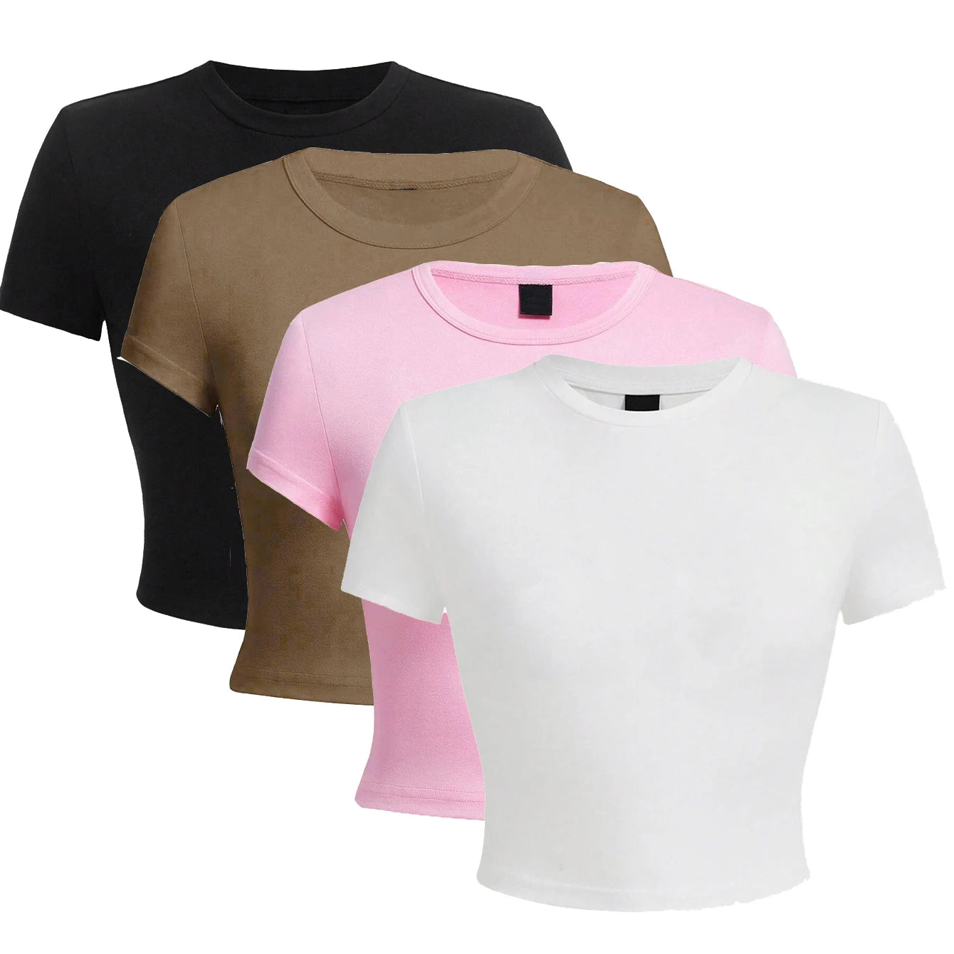 Y2K Women's Solid Crop Top – Short Sleeve, Stretch Viscose, O-Neck, Summer Streetwear Tee