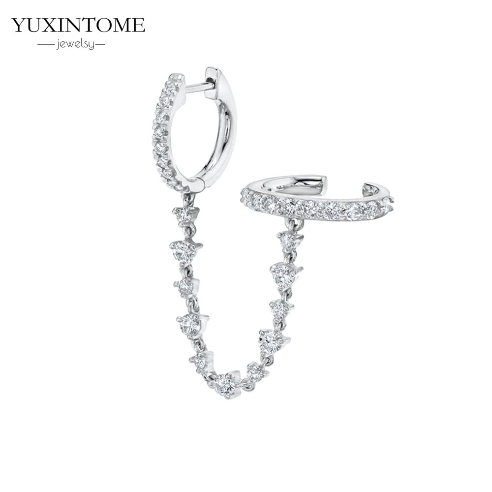 925 Sterling Silver White Zircon Tassel Hoop Earrings — Women’s Luxury Korean Fashion Jewelry 2025