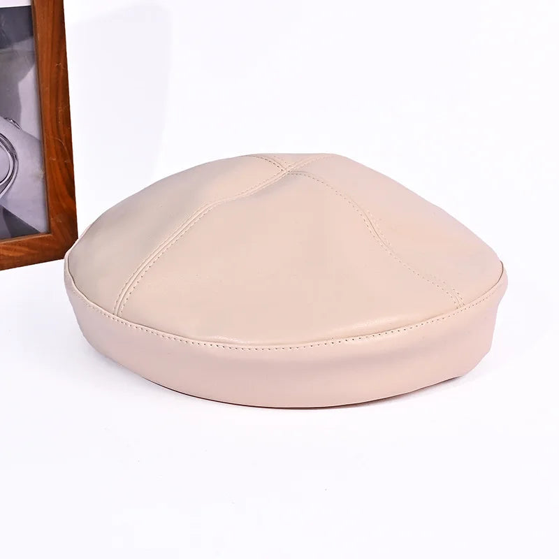 Women’s Octagonal Leather Beret – Vintage Painter Style Hat