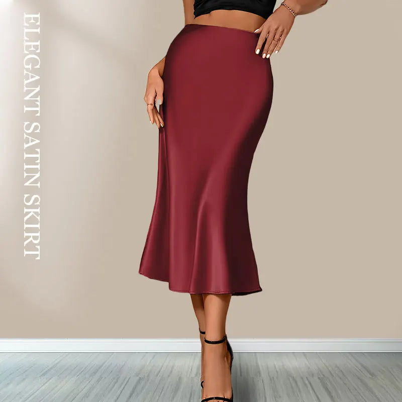 Women’s Satin A-Line Skirt – Korean Style High Waist Elegant Skirt