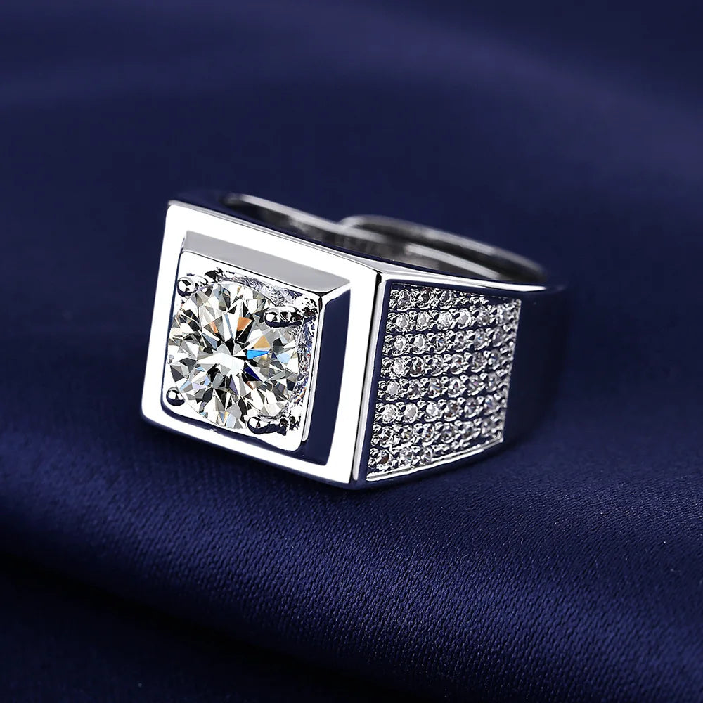 925 Sterling Silver Adjustable Crystal Ring – Fashion Wedding & Engagement Jewelry for Men