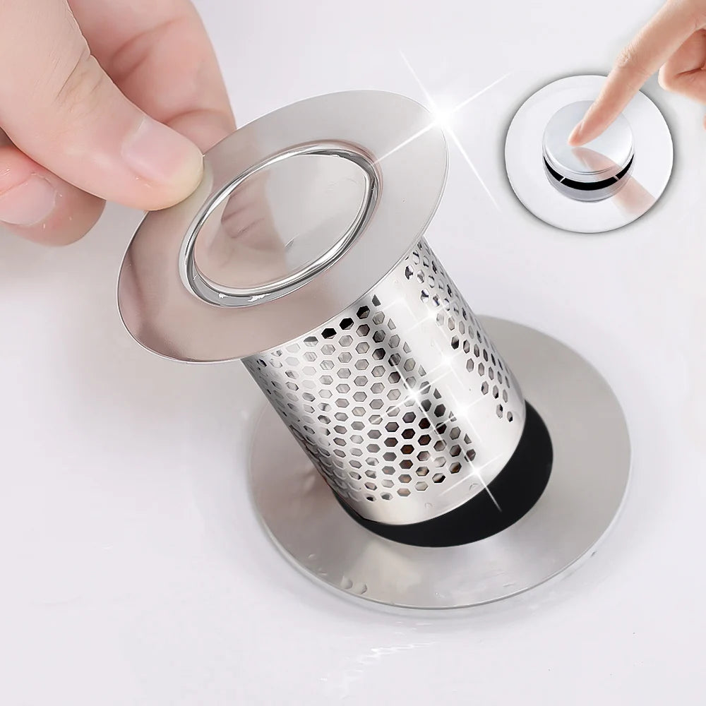 Stainless Steel Floor Drain Filter – Hair Catcher & Anti-Odor Pop-Up Sink Plug