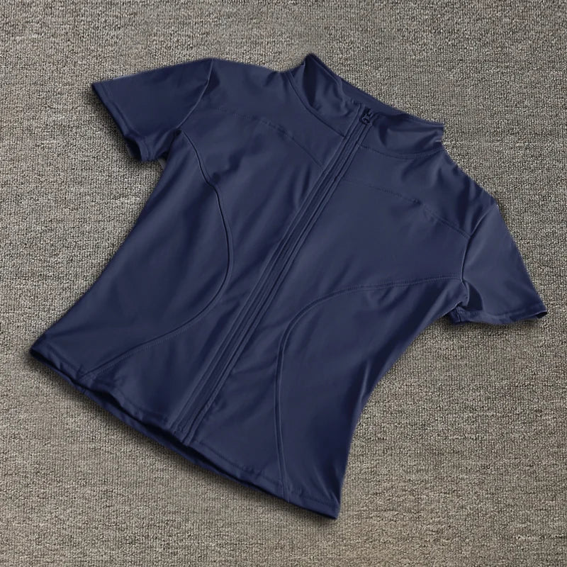 Women’s Summer Slimming Quick-Dry Yoga Top – Short Sleeve, Full-Zip