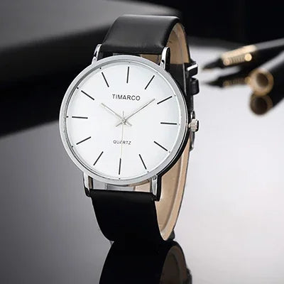 Women’s Simple Quartz Watch – Slim Leather Strap, Round Dial