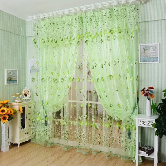 Sheer Tulip Print Curtains – Voile Tulle Window Drapes for Bedroom, Living Room, Kitchen & Balcony