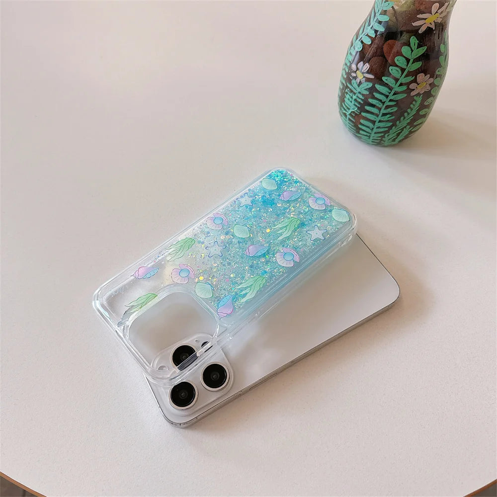 Glow-in-the-Dark Jellyfish Glitter iPhone Case – Luminous Soft Cover