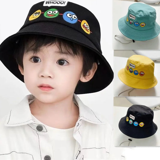 Korean Cute Cartoon Kids Bucket Hat – Boys & Girls Outdoor Sun Cap with Windproof Rope