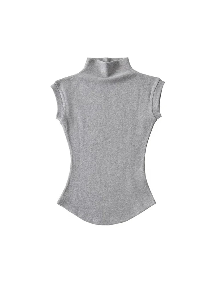 Women's Sleeveless Turtleneck Tops – Slim Fit, Solid, Casual Summer Streetwear