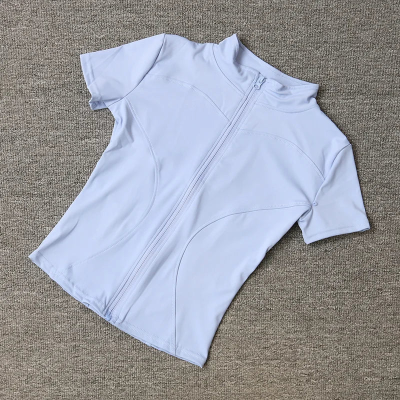 Women’s Summer Slimming Quick-Dry Yoga Top – Short Sleeve, Full-Zip