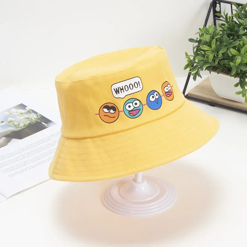 Korean Cute Cartoon Kids Bucket Hat – Boys & Girls Outdoor Sun Cap with Windproof Rope