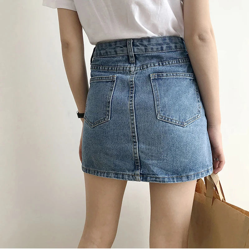 Korean High-Waisted Denim Mini Skirt – Slim Fit, Retro Style