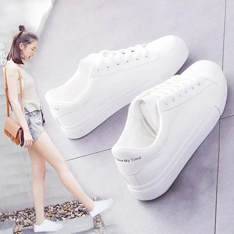 Women's Fashion Breathable Platform Sneakers – PU Leather, Lace-Up, Casual Shoes