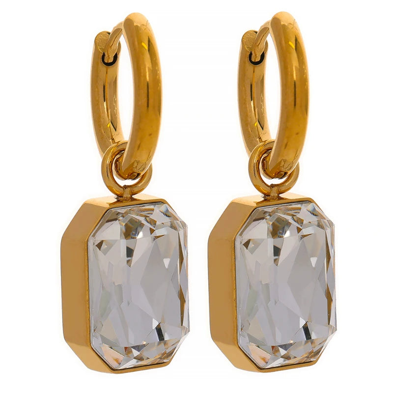 Trendy Women’s Earrings – Stainless Steel with Cubic Zirconia & Glass, Modern Style Gift
