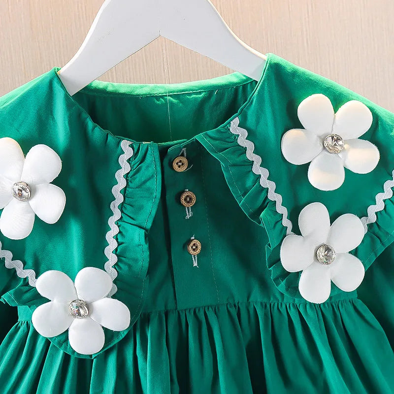 Girls’ Korean Floral Cotton Princess Dress (Spring/Autumn)