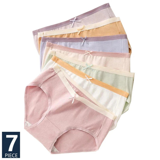 7Pcs Women’s Cotton Panties – Breathable Low-Waist Briefs with Cute Bow, Soft Comfortable Lingerie