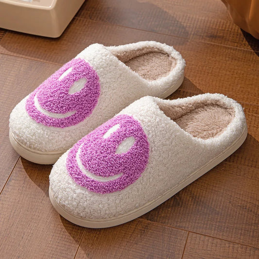 Winter Cotton Slippers — Warm Indoor Plush Cartoon Smiley Face Home Shoes, Thick-Soled Couple Style