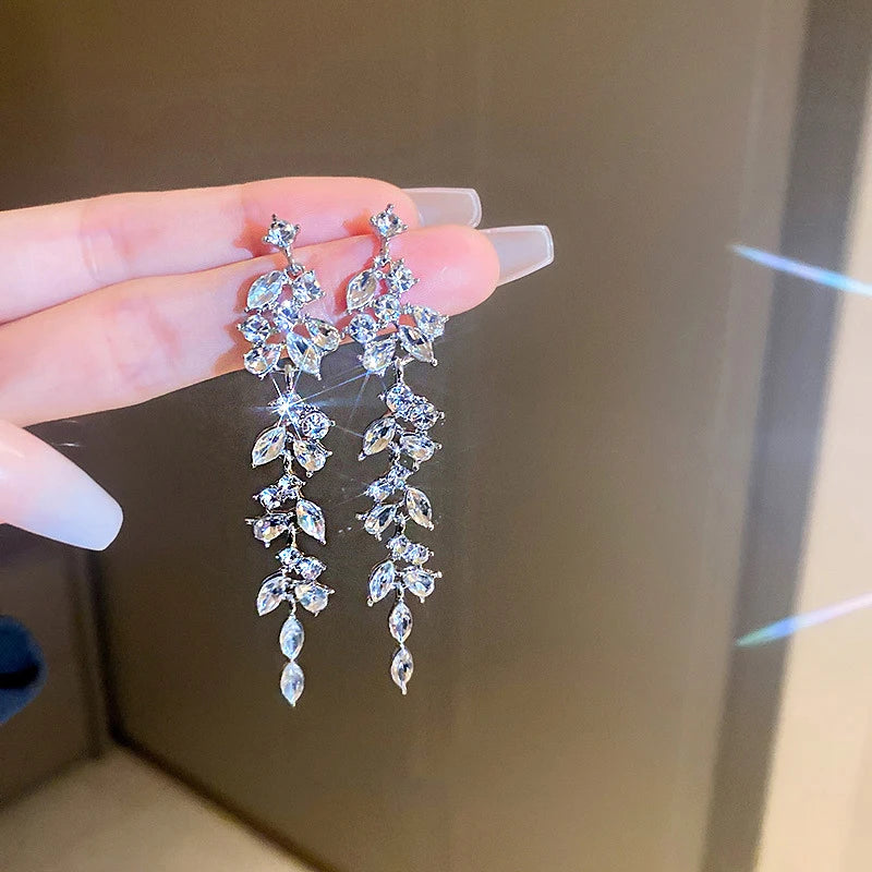Shiny Crystal Zircon Drop Earrings for Women Geometric Tassel Vintage Pendant Fashion Jewelry