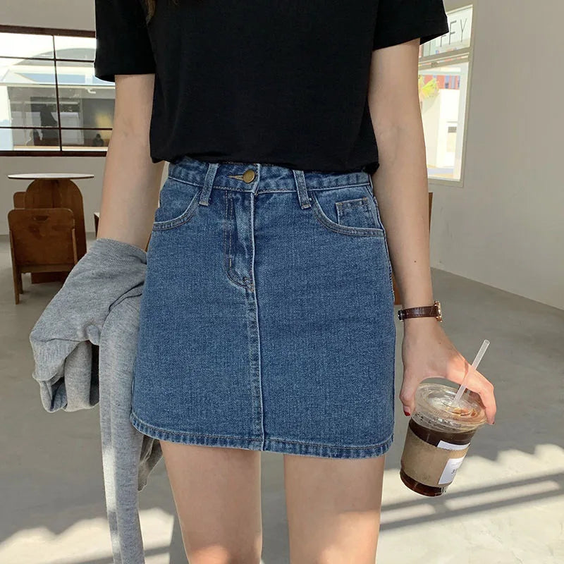 Korean High-Waisted Denim Mini Skirt – Slim Fit, Retro Style