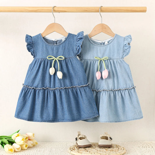 2025 Baby Girls Denim Tulip Dress (1–4Y)