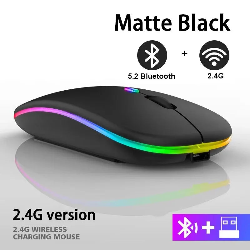 Wireless RGB Rechargeable Bluetooth Mouse — LED Backlit Ergonomic Gaming Mouse for Laptop & PC, 3600 DPI