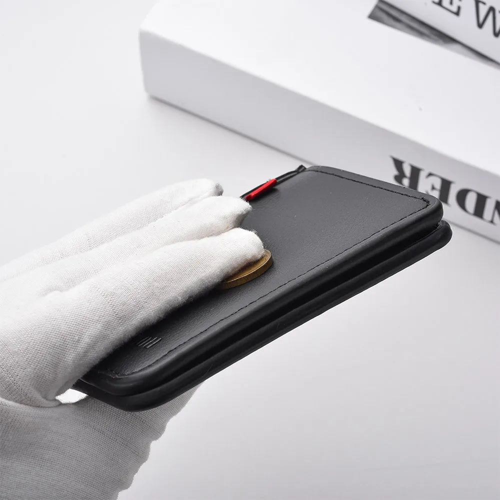 1Pc Ultra-Thin PU Leather Credit Card Holder — Mini Soft Vertical Men’s Wallet