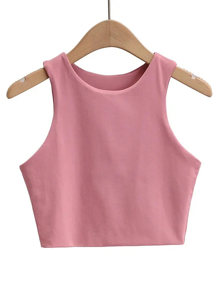 2023 Summer Women’s Slim Sleeveless Tank Tops – O-Neck, Sexy, Nylon, 6 Colors