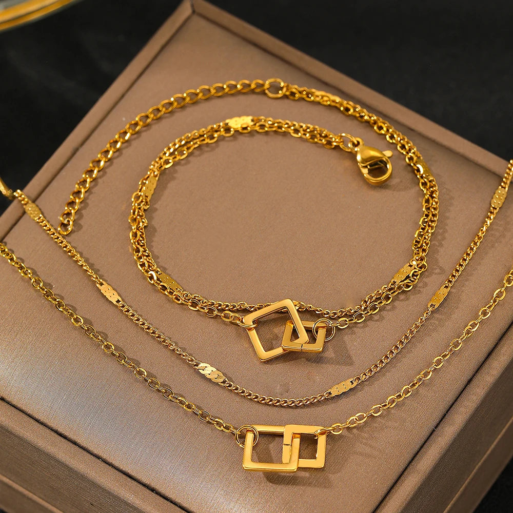 Stainless Steel Necklace & Bracelet Set – Classic Fashion Jewelry for Women